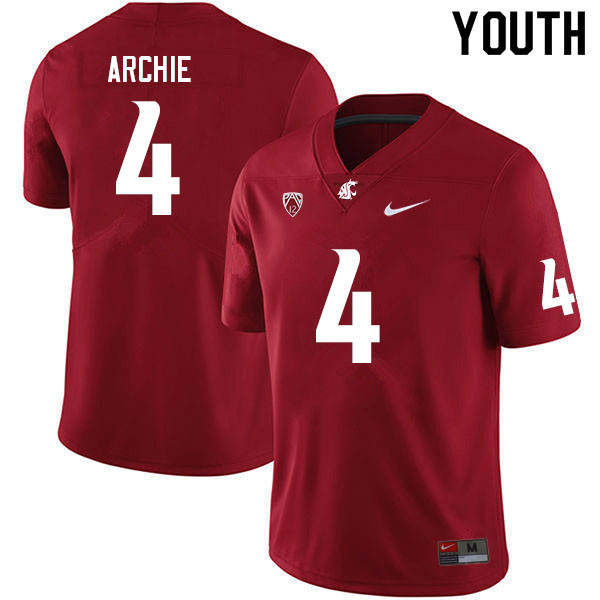 Youth #4 Armauni Archie Washington State Cougars College Football Jerseys Sale-Crimson - Click Image to Close